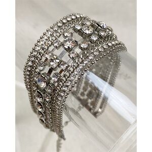 Multi Strand Silver Tone Clear Rhinestone Bracelet